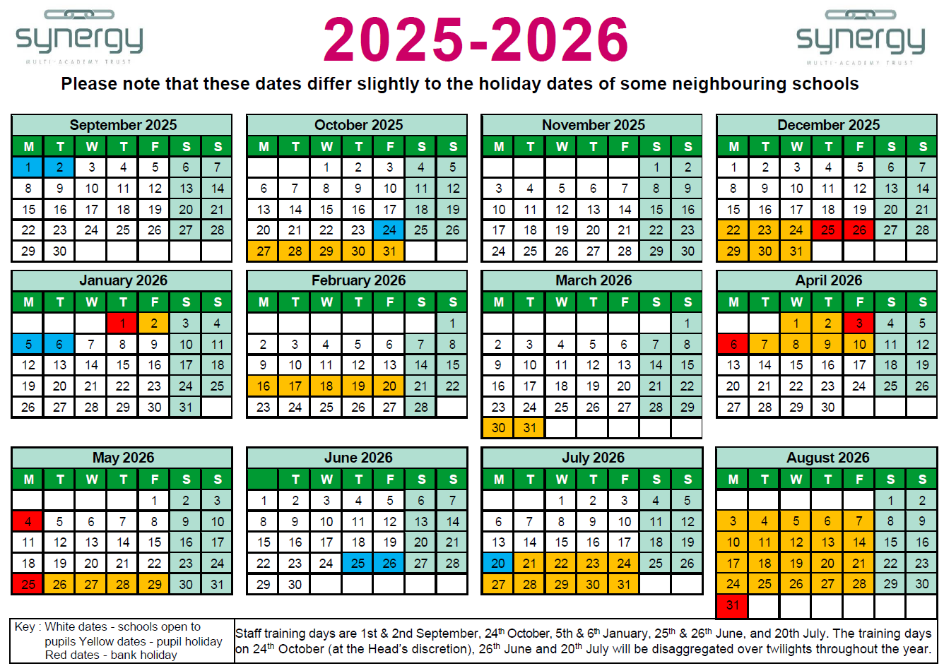Synergy Calendar 2025-2026